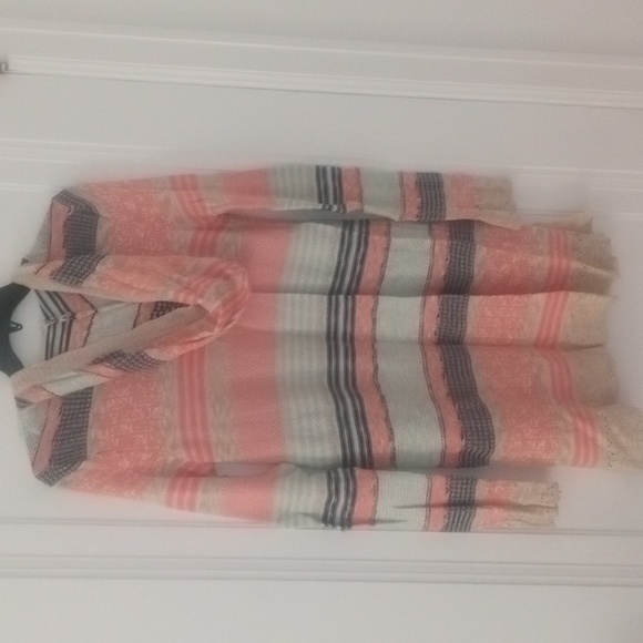 Striped Multicolor Women's Sweater open front with hood, Med - Picture 3 of 3